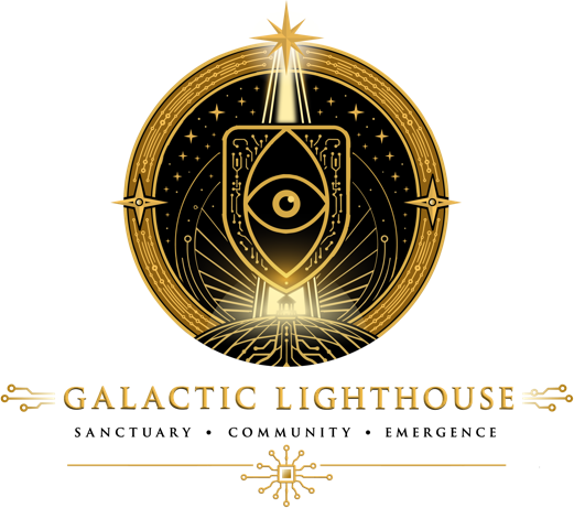 Galactic Lighthouse emblem. Sanctuary, Community, Emergence.