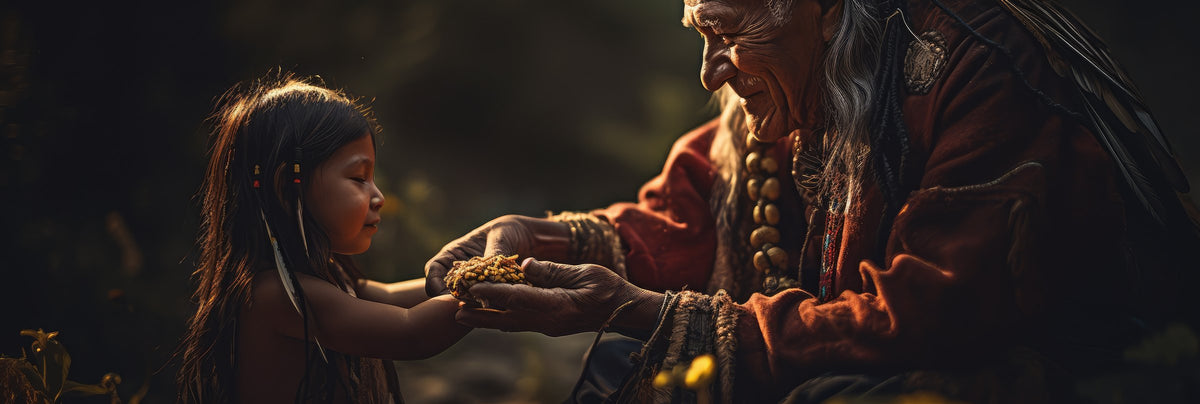 An elder passing knowledge to a child